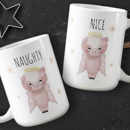 Cute Festive Naughty or Nice Angel Pig Holiday  Kaffemugg
