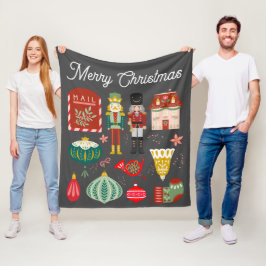 Cute festive Nutcracker mönster jul Red Grått Fleecefilt