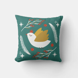 Cute Festive Peace Dove & Berries Teal Kudde