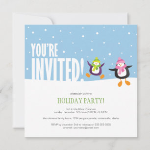 Cute Festive Penguin Inbjudan till Julfest