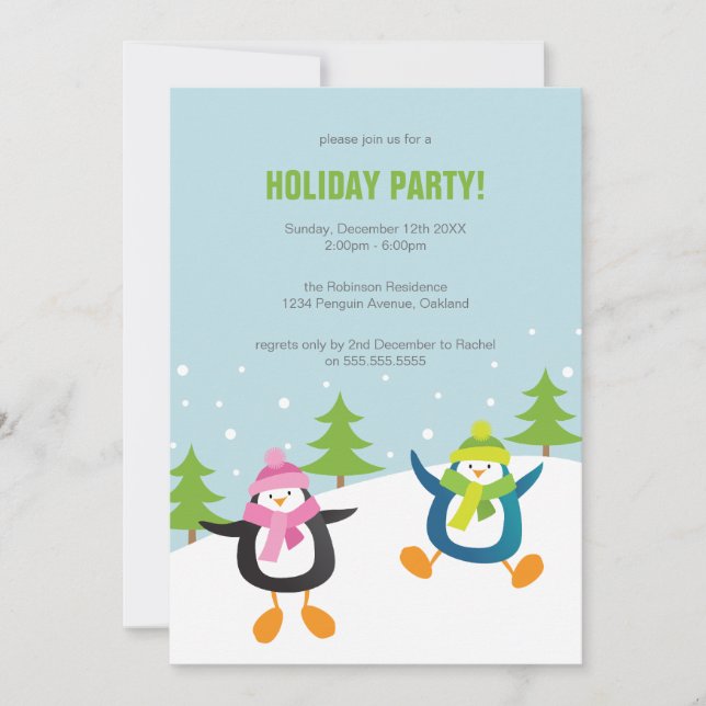 Cute Festive Penguin-Julfest Inbjudningar (Framsida)
