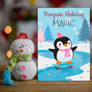 Cute Festive Penguin Skal Julhälsningar Card Julkort