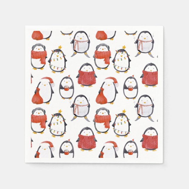 Cute Festive Penguins Mönster jul Party Pappersservett (Framsidan)