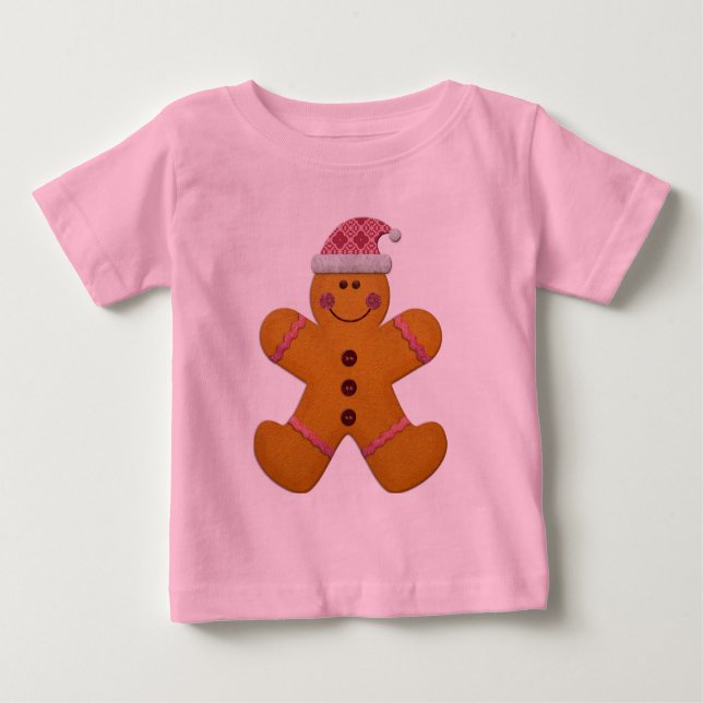 Cute Festive Pepparkaksgubbe in Rosa T-shirt (Framsida)