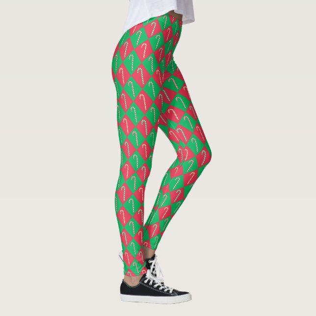 Cute festive Red grönt candy cane, kontrollerad mö Leggings (Höger)