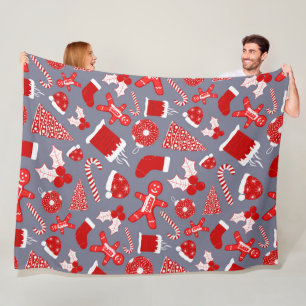 Cute Festive Red Illustrations jul Mönster Fleecefilt