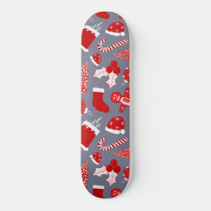 Cute Festive Red Illustrations jul Mönster Mini Skateboard Bräda 18,5 Cm