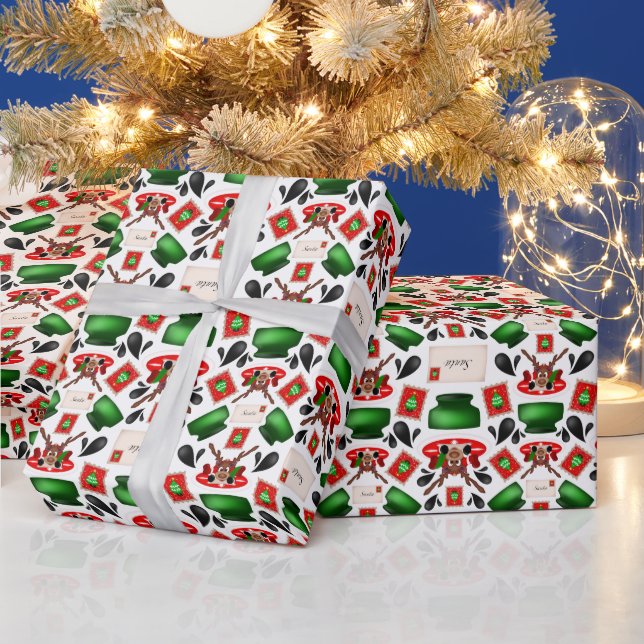 Cute Festive Red Kasky jul Reindeer Presentpapper (Helgdagar)