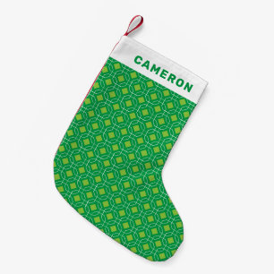 Cute Festive Retro Mönster Grönt Personlig Namn Liten Julstrumpa