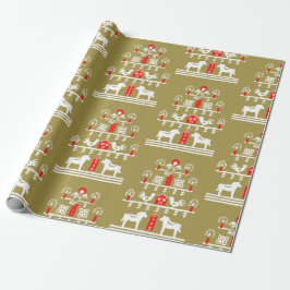 Cute Festive Scandi Guld Red Julgran Presentpapper