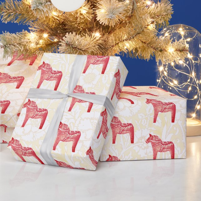 Cute Festive Scandi Red Dala Horse Presentpapper (Helgdagar)