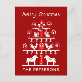 Cute Festive Scandi Red White Christmas Tree Vykort