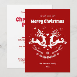 Cute Festive Scandi Red White Jul Hjort Inbjudningar