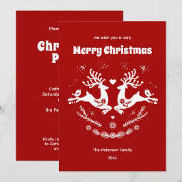 Cute Festive Scandi Red White Jul Hjort Inbjudningar