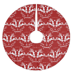 Cute Festive Scandi Red White Jul Hjort Julgransmatta Borstad Polyester