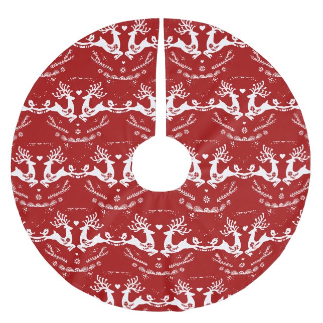 Cute Festive Scandi Red White Jul Hjort Julgransmatta Borstad Polyester (Framsidan)