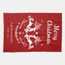 Cute Festive Scandi Red White Jul Hjort Kökshandduk
