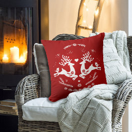 Cute Festive Scandi Red White Jul Hjort Kudde
