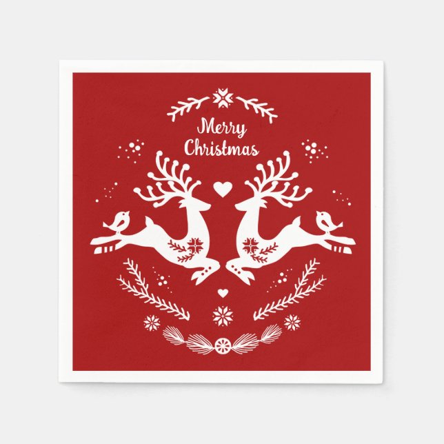 Cute Festive Scandi Red White Jul Hjort Pappersservett (Framsidan)