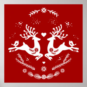 Cute Festive Scandi Red White Jul Hjort Poster