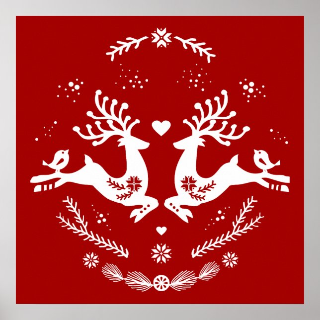 Cute Festive Scandi Red White Jul Hjort Poster (Framsidan)