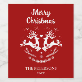 Cute Festive Scandi Red White Jul Hjort Vinflaska Etikett
