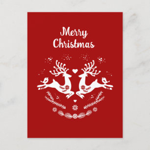 Cute Festive Scandi Red White Jul Hjort Vykort