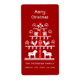 Cute Festive Scandi Red White Julgran Fraktsedel