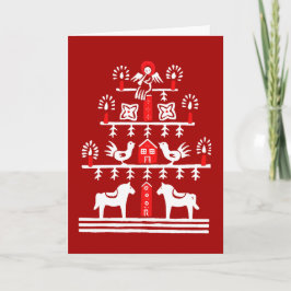 Cute Festive Scandi Red White Julgran Kort