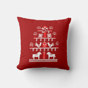 Cute Festive Scandi Red White Julgran Kudde