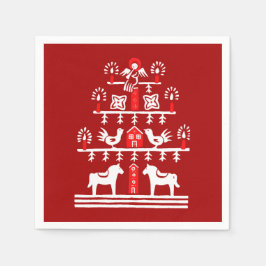 Cute Festive Scandi Red White Julgran Pappersservett