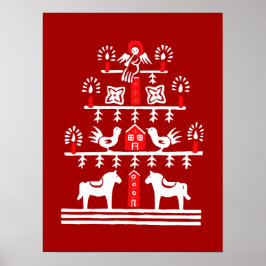 Cute Festive Scandi Red White Julgran Poster