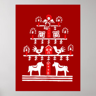 Cute Festive Scandi Red White Julgran Poster