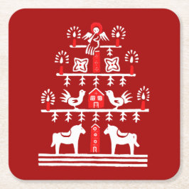 Cute Festive Scandi Red White Julgran Underlägg Papper Kvadrat