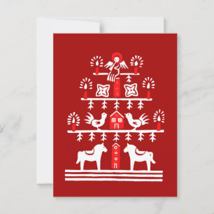 Cute Festive Scandi Red White Julgran Vykort
