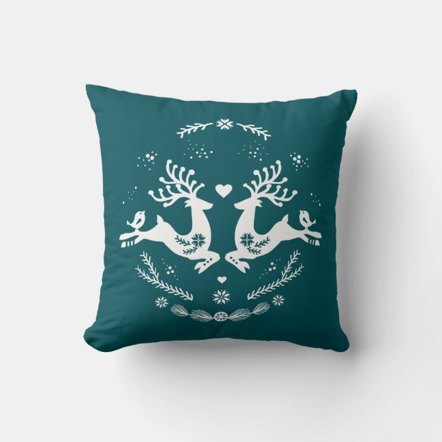 Cute Festive Scandi Teal White God Hjort Kudde (Framsida)
