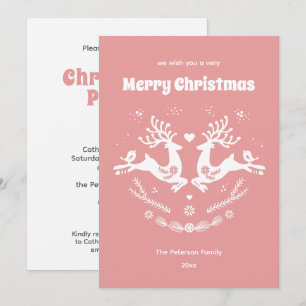 Cute Festive Scandi Vit Rosa Jul Hjort Inbjudningar