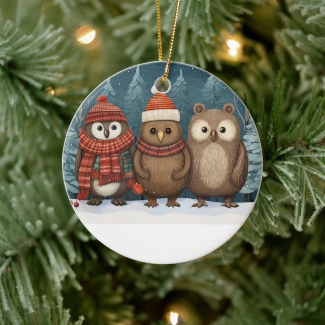 Cute Festive Uggla Julgransprydnad Keramik (Träd)
