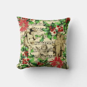 Cute Festive Vintage Angel Cherubs Holly-jul Kudde