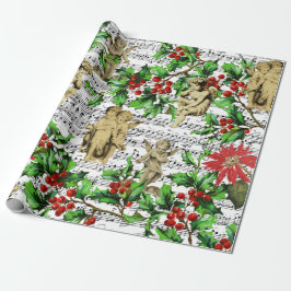 Cute Festive Vintage Angel Cherubs Holly-jul Presentpapper