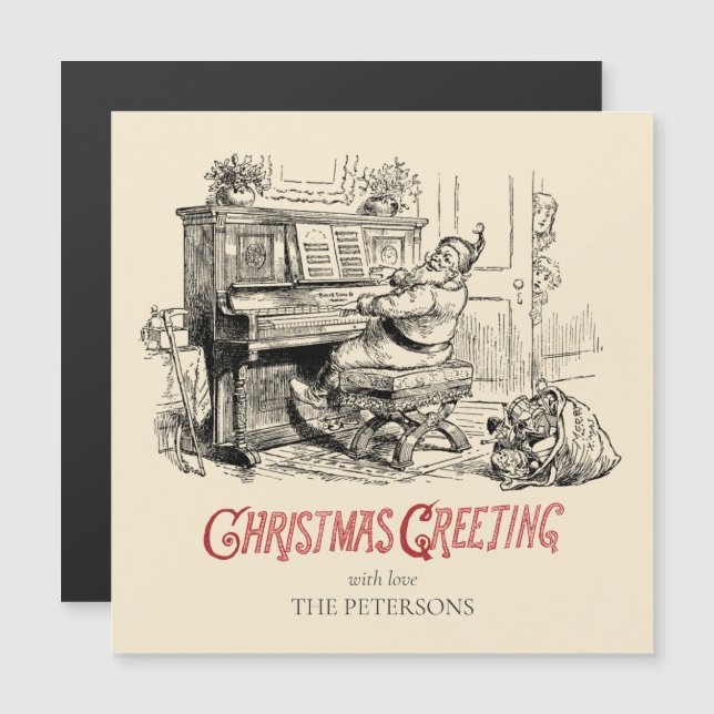 Cute Festive Vintage Victorian Santa med Piano (Fram/baksida)