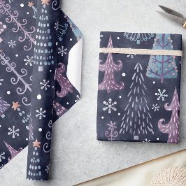 Cute Festive Whimsitive Julgranar in Lila Presentpapper