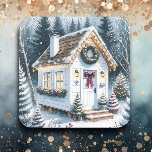 Cute Festive White Home-jul Fyrkantigt Klistermärke