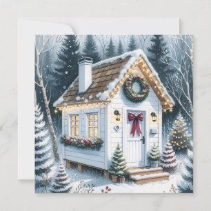 Cute Festive White Home-jul Julkort