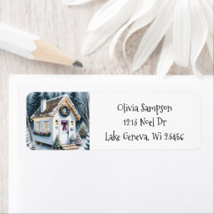 Cute Festive White Home-jul Returadress Etikett