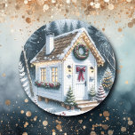 Cute Festive White Home-jul Runt Klistermärke<br><div class="desc">Personligens julklistermärken. Ett litet,  vitt,  fint,  litet hus på en snövinter-dag som dekoreras i söta julgranar,  vrak och ljus.</div>