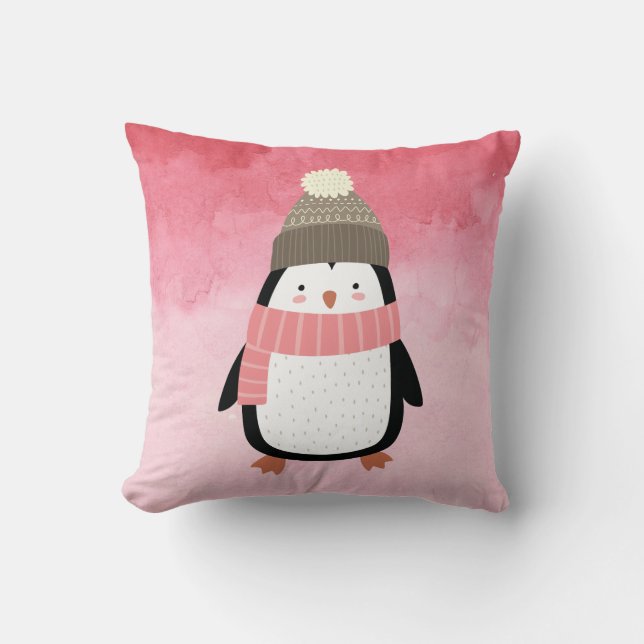 Cute Festive Winter Penguin Kudde (Framsida)
