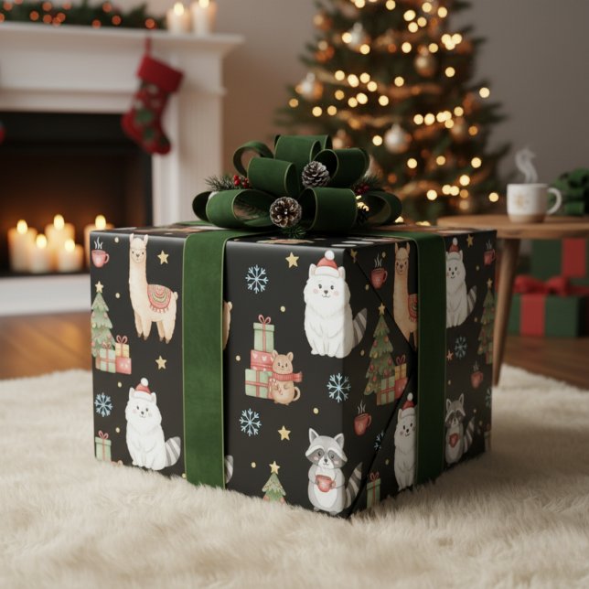 Cute Festive Woodland Animals & Llama Christmas Presentpapper (Wrap your gifts in cozy, adorable cheer.)