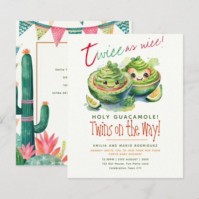 Cute Fiesta Avocado Guac TWILLINGARS Baby Shower B (Fram/baksida)