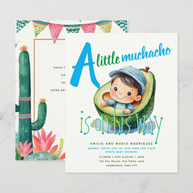 Cute Fiesta Boy Shower Muchacho BUDGET (Fram/baksida)